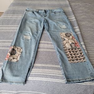 Distressed patchwork jeans
